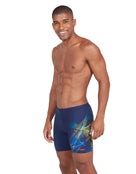 Zoggs - Mens Power Surge Mid Swim Jammer - Navy/Multi - Model Front/Side