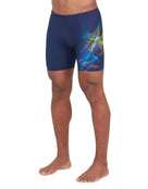 Zoggs - Mens Power Surge Mid Swim Jammer - Navy/Multi - Model Front/Side Close Up