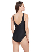 Zoggs - Womens Sea Dreamer Front Crossover V Back Swimsuit - Black/Blue - Model Back