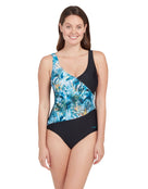 Zoggs - Womens Sea Dreamer Front Crossover V Back Swimsuit - Black/Blue - Model Front