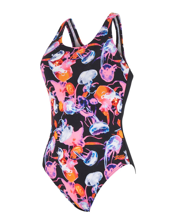 Zoggs Sea Flowers Actionback Swimsuit - Black/Multi | Simply Swim ...