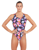 Zoggs - Womens Sea Flowers Actionback Swimsuit - Black/Multi - Model Front with Pose