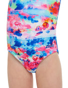 Zoggs - Tots Girls Sea Wash Actionback Swimsuit - Blue/Multi - Model Front Close up