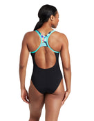 Zoggs - Womens Seaway Atomback Swimsuit - Black/Aqua Blues - Model Back