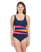 Zoggs - Womens Sumatra Adjustable Scoopback Swimsuit - Magenta/Orange - Model Front