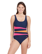 Zoggs - Womens Sumatra Adjustable Scoopback Swimsuit - Magenta/Orange - Model Front with Pose