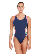 Zoggs - Womens Sunset Atom Back Swimsuit - Navy/Pink - Model Front Still