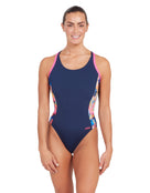 Zoggs - Womens Sunset Atom Back Swimsuit - Navy/Pink - Model Front