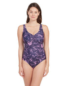 Zoggs - Womens Sunset Bloom Marley Scoopback Swimsuit - Purple - Model Front