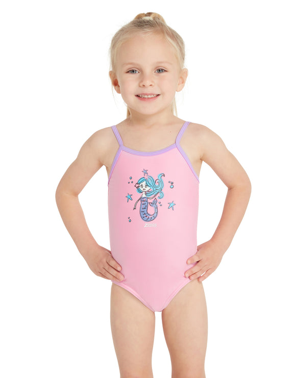 Zoggs - Tots Girls Merry Maiden Classicback Swimsuit - Pink - Model Front