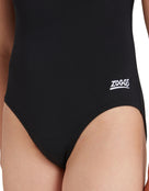 Zoggs - Girls Cottesloe Sportsback Swimsuit - Black - Model Front Close Up