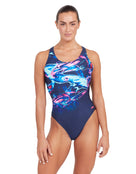 Zoggs - Womens Liquidity Actionback Swimsuit - Navy/Blue - Model Front