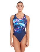 Zoggs - Womens Liquidity Actionback Swimsuit - Navy/Blue - Model Front Still