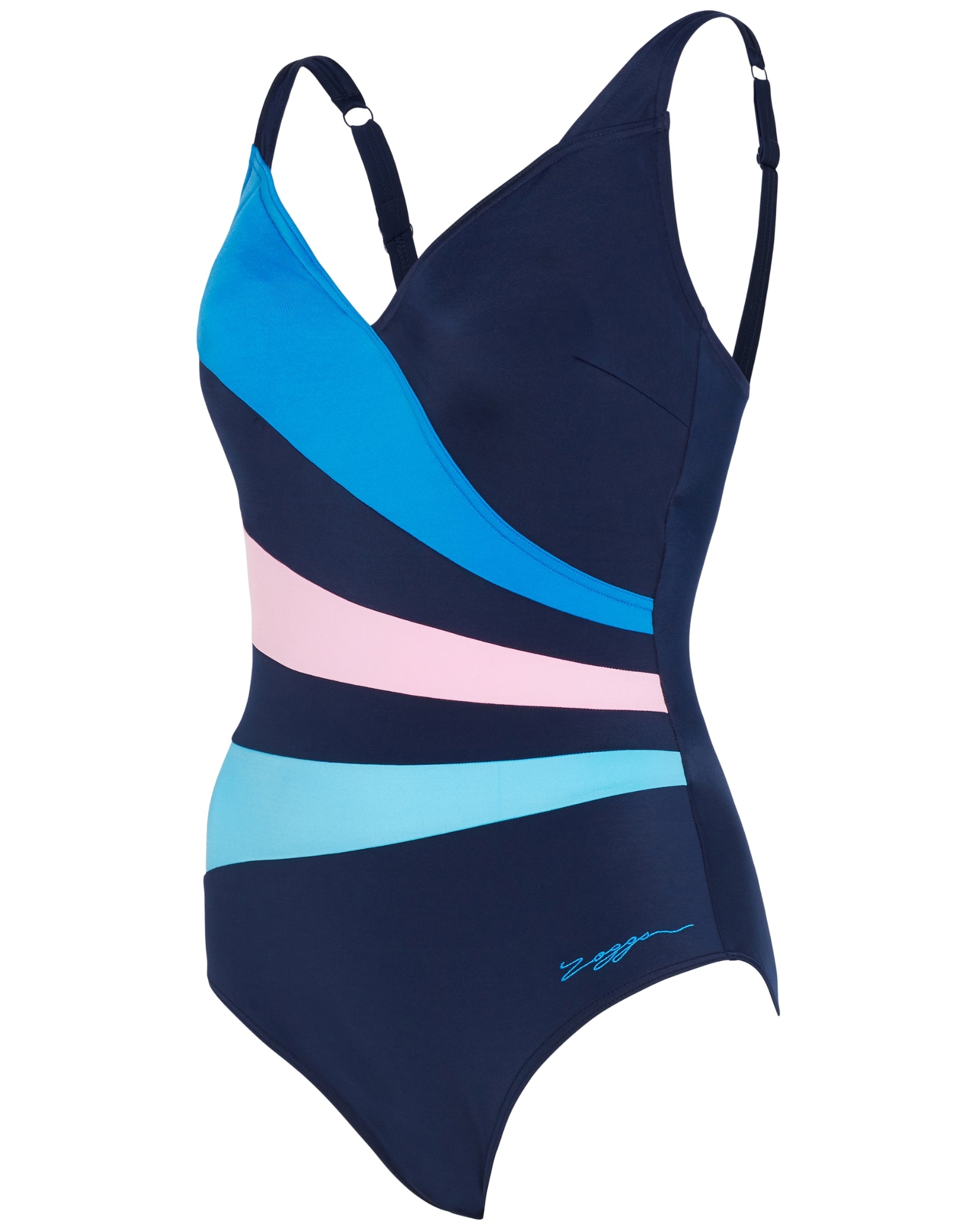 Zoggs Wrap Panel Classicback Swimsuit Navy/Blue/Pink Simply Swim