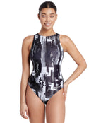 Shimmer High Front Swimsuit - Black/White-model-front