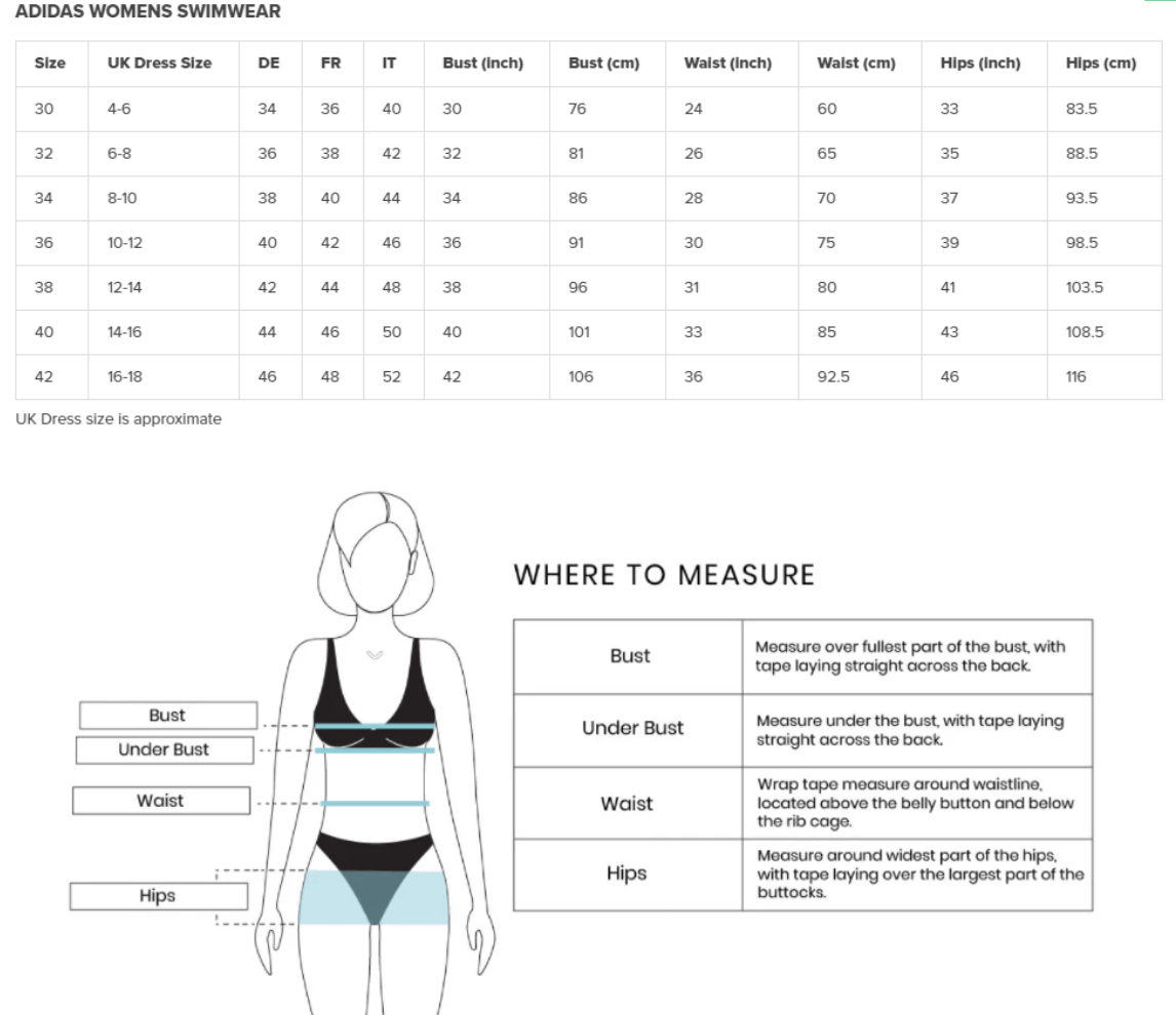 Size Guide Adidas Us Size 14 Adidas Swimming Costume Size
