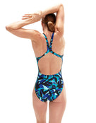 Speedo - Allover Digital Powerback Swimsuit - Blue/Black - Back