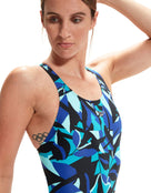 Speedo - Allover Digital Powerback Swimsuit - Blue/Black - Close up Front