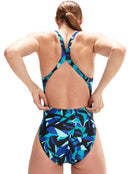 Speedo - Allover Digital Powerback Swimsuit - Blue/Black - Back Close 