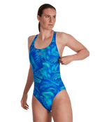 Speedo - Allover Powerback Swimsuit - Blue/Green - Front Model
