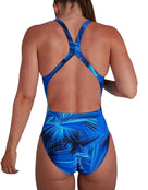 Speedo - Womens Allover Powerback Swimsuit - Blue - Model Back
