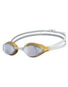 Arena - Airspeed Mirror Swim Goggle - Product Only Front/Side - Silver Mirrored Lenses/Gold Gasket/White 