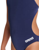 Arena - Girls Team Challenge Solid Swimsuit - Navy/White - Swimsuit Front Close