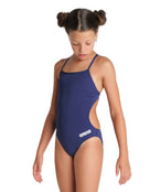 Arena - Girls Team Challenge Solid Swimsuit - Navy/White - Model Front 