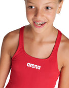 Arena - Girls Team Swim Pro Solid Swimsuit - Red/White - Model Front Close