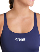 Arena - Team Swim Pro Solid Swimsuit - Navy/White - Logo Close 