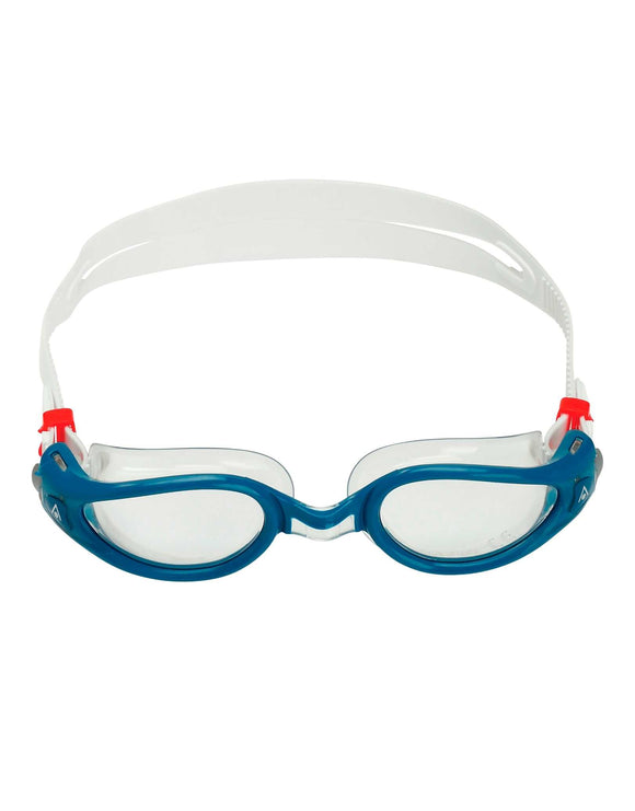 Aqua Sphere - Kaiman EXO Swim Goggles - Blue/White/Clear Lens - Product Front/Top/Nose Bridge