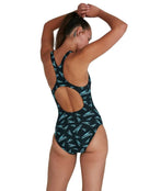 Speedo - Womens Boom Logo Allover Medalist One Piece Swimsuit - Blue - Back Model
