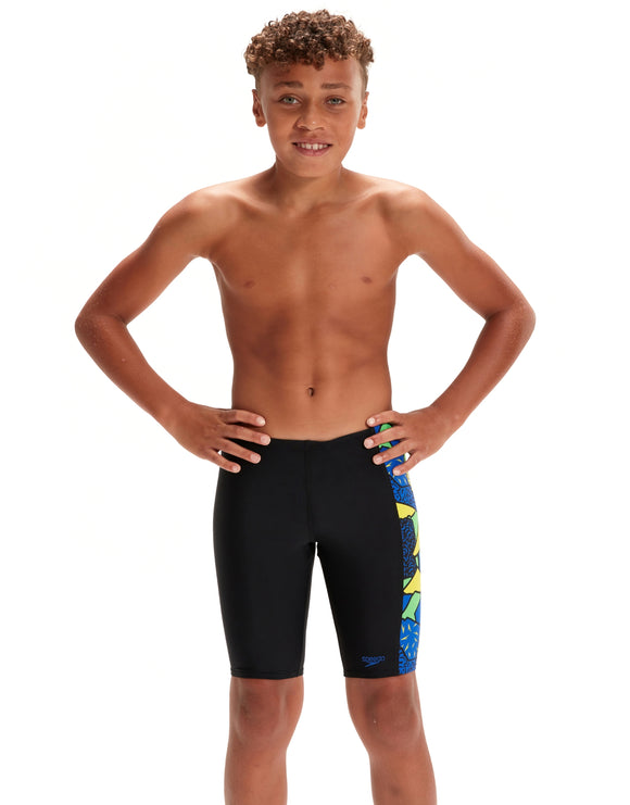 Speedo - Boys Allover Panel Jammer - Black/Multi - Model Pose Front - Product Front Design