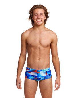 Funky Trunks - Boys Battle Blue Sidewinder Swim Trunks - Model Front 