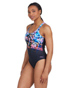 Zoggs - Digital Daisy Actionback Swimsuit - Model Side / Swimsuit Side
