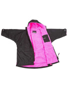 Dryrobe Childrens Advance Long Sleeve - 10-13 yrs/Black/Pink - Front/Inside
