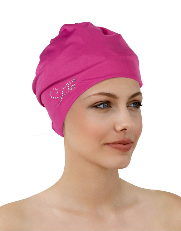 Fashy Applique Fabric Swim Cap - Pink - Product with Model