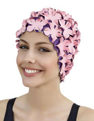 Fashy Flower Rubber Swim Cap - Rose Pink/Purple - Model