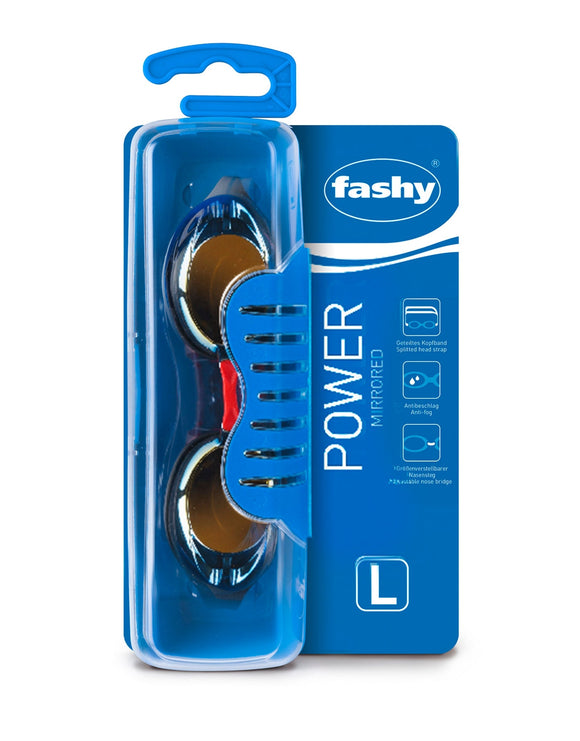 Fashy Occhialini Da Nuoto Power Mirrored - Unisex Adulto, Lenti PC Con Protezione UV E Antiappannamento, Fascia In Silicone, Con Custodia