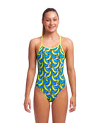 Funkita - Girls B1 Diamond Back Swimsuit - Model Front / Swimsuit Front Design - Blue&Yellow