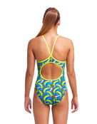 Funkita - Girls B1 Diamond Back Swimsuit - Model Back / Swimsuit Back Design - Blue&Yellow