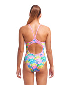 Funkita - Girls Pastel Porpie Diamond Back Swimsuit - Model Back / Swimsuit Back Design