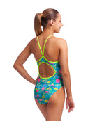 Funkita - Girls Prehistoric Party Diamond Back Swimsuit - Model Back Pose / Swimsuit Close