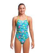 Funkita - Girls Prehistoric Party Diamond Back Swimsuit - Model Front / Swimsuit Front Design