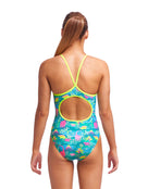 Funkita - Girls Prehistoric Party Diamond Back Swimsuit - Model Back / Swimsuit Back Close