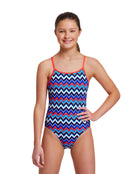 Funkita - Girls Nautical Mile Diamond Back Swimsuit - Front Pose