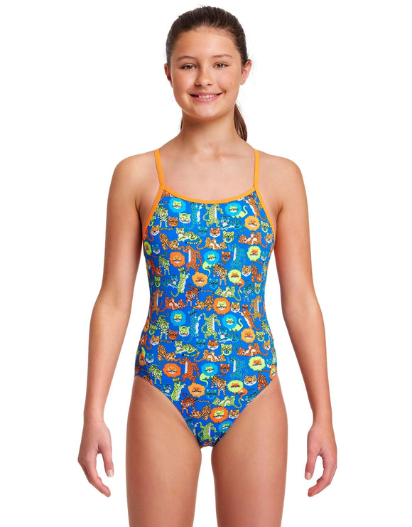 Funkita - Girls Big Cat Bash Diamond Back Swimsuit - Front Model