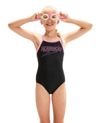 Speedo - Girls Boom Logo Thinstrap Muscleback - Blue/Purple - Model Front (Goggles Not Included)
