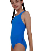 Speedo - Girls Endurance Plus Medalist Swimsuit - Neon Blue - Side Close Up