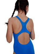 Speedo - Girls Endurance Plus Medalist Swimsuit - Neon Blue - Back Close Up